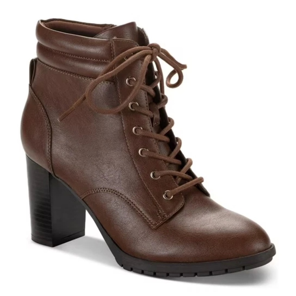 Style & Co Women's LAURELLEE Lace Up Dress Cushioned Booties Cognac Smooth 5.5